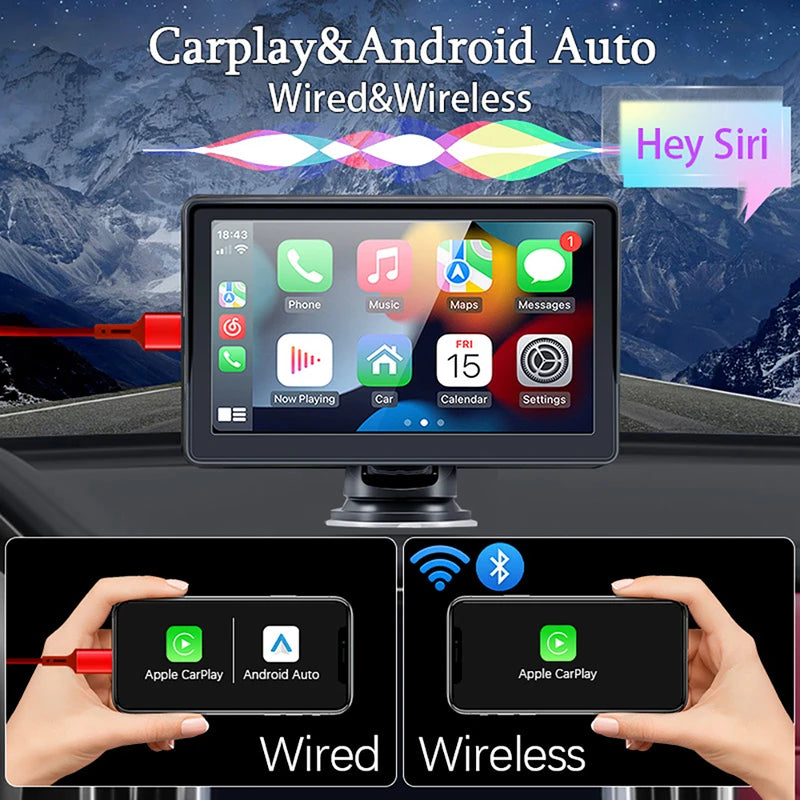 Wireless 7Inch Car Radio Automotive Multimedia Carplay Android Auto GPS Navigation Rear View Camera BT AUX for Car Display